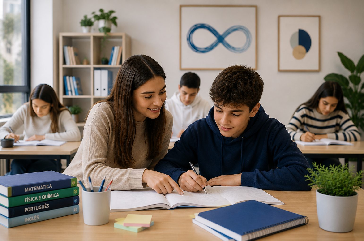 Aluno a estudar com o apoio de um explicador do Qiinfinito